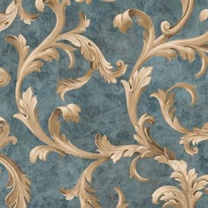 Seabrook Designs OF30502 Olde Francais Blue and Brown Avignon Scroll Wallpaper